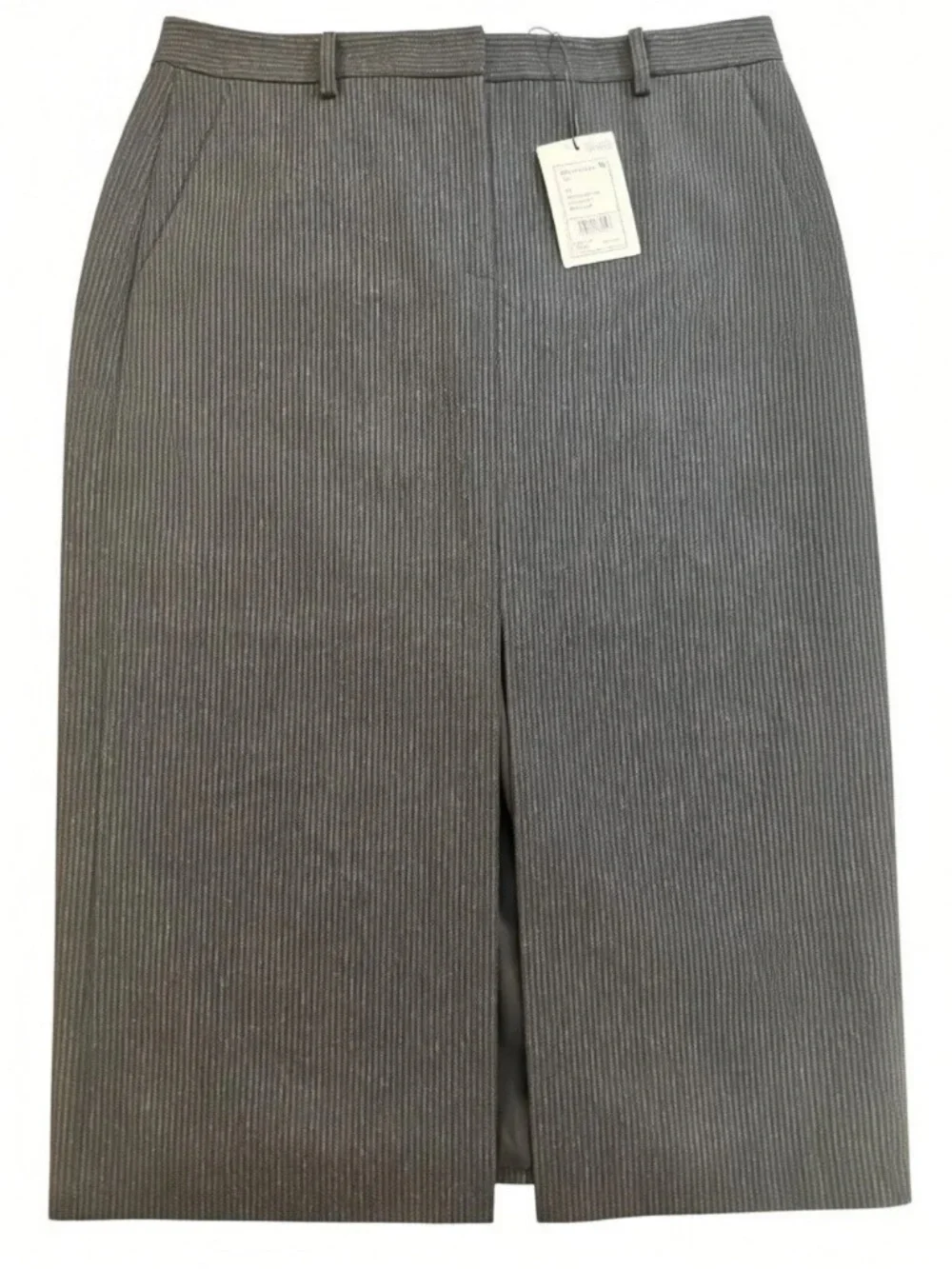 NWT Theory Midi Trouser Skirt Charcoal Flannel Pinstripe Front Pleat Sz 12 $345 - Picture 1 of 4